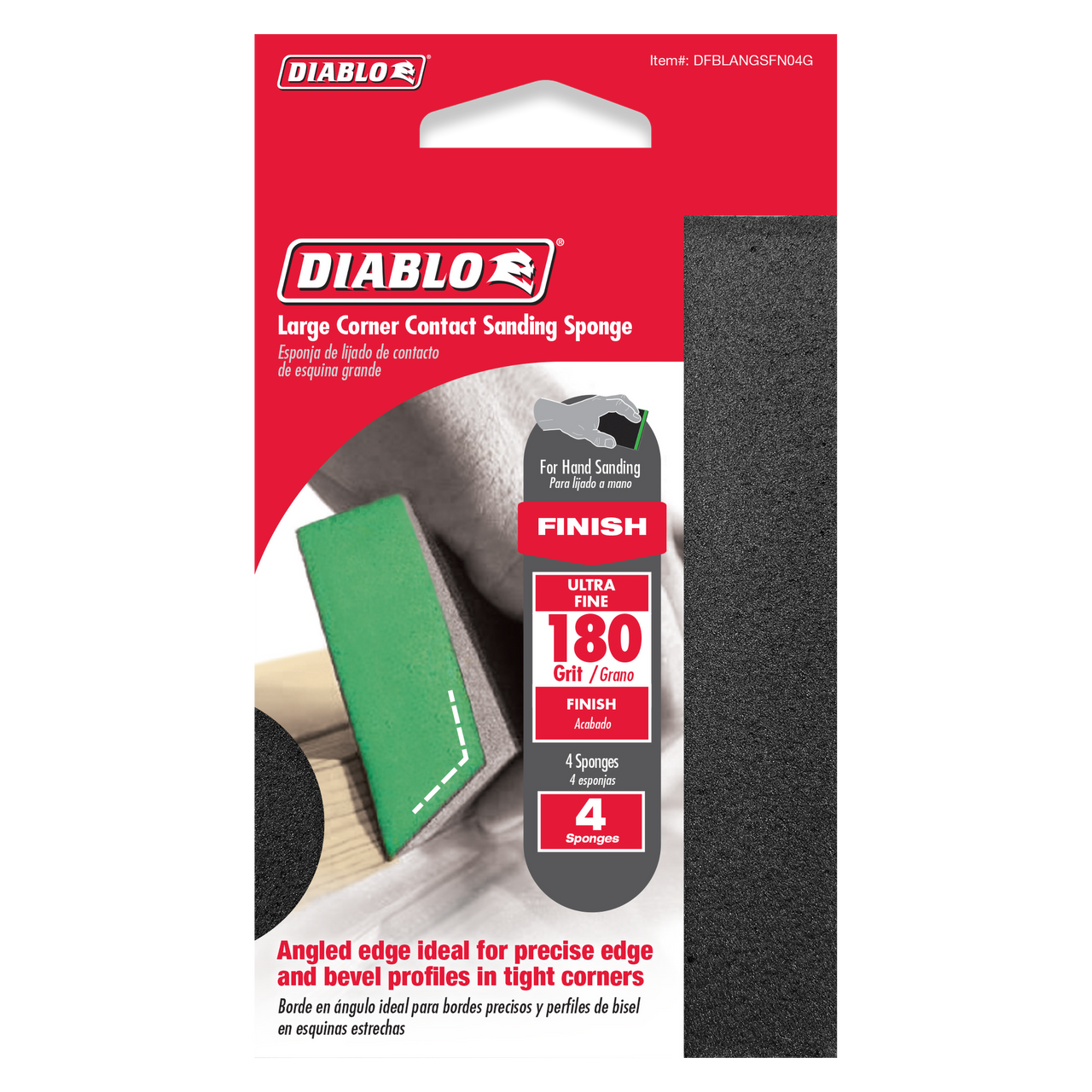 Diablo DFBLANGSFN04G Corner Contact 180-Grit (Ultra Fine) Sanding Sponge (4-Pack)