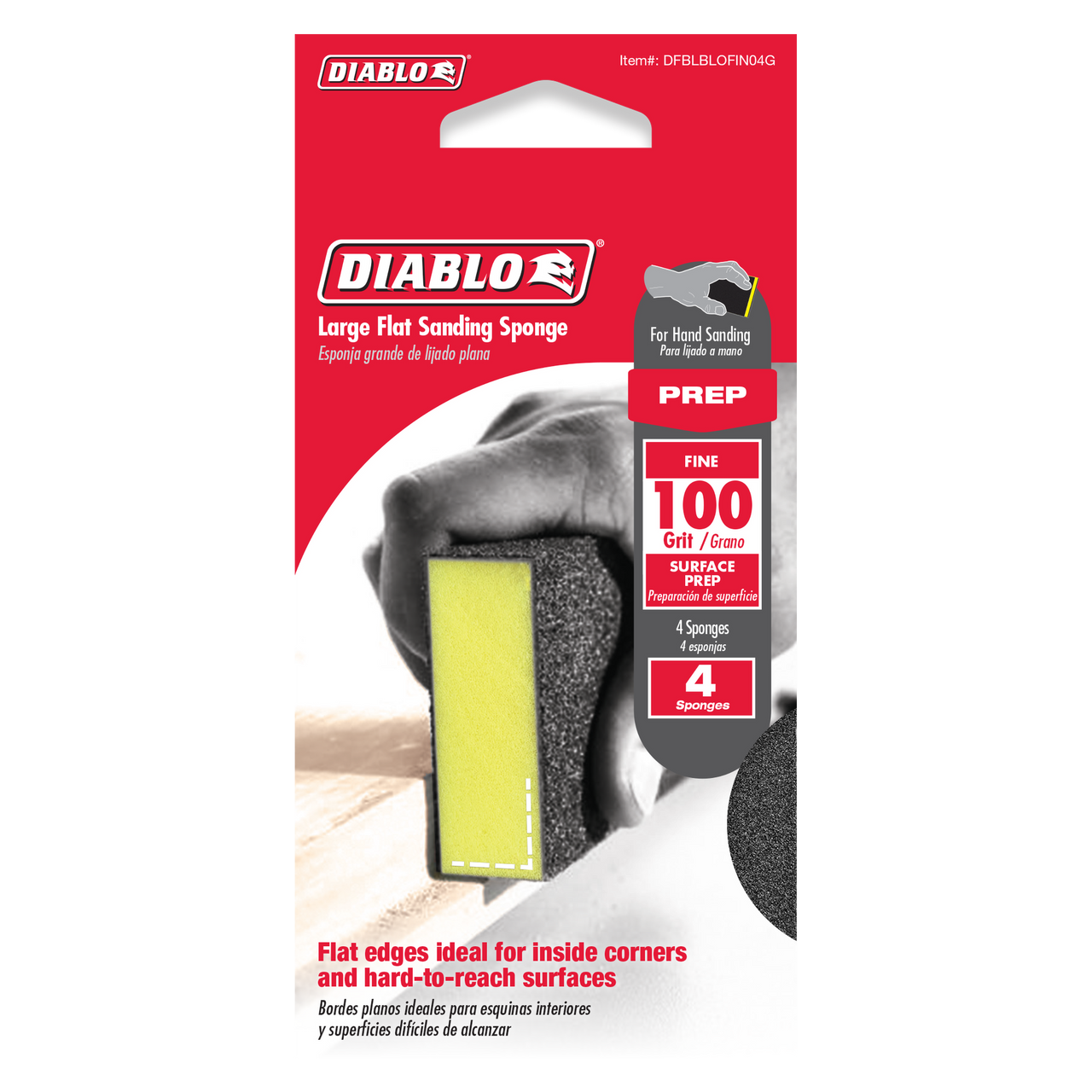 Diablo DFBLBLOFIN04G Large Flat 100-Grit (Fine) Sanding Sponge (4-Pack)