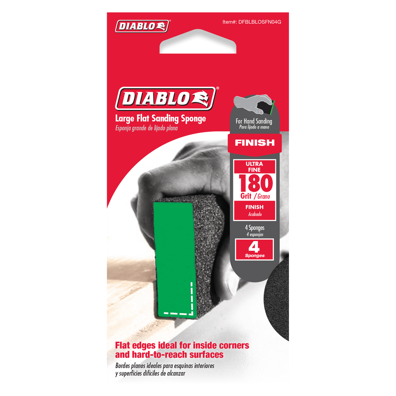 Diablo DFBLBLOSFN04G Large Flat 180-Grit (Ultra Fine) Sanding Sponge (4-Pack)