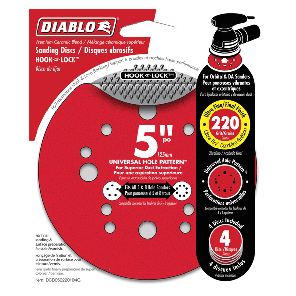 Diablo DCD050220H04G 5 in. 220 Grit (Ultra Fine) ROS Hook & Lock Discs (4-Pack)