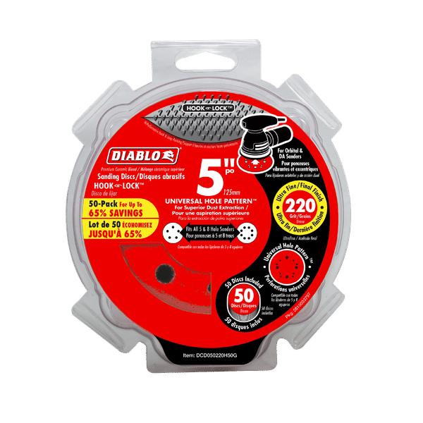 Diablo Hook & Lock 5 inch, 220-Grit ROS Sanding Discs - DCD050220H50G