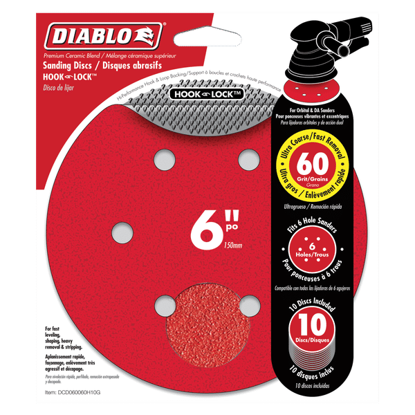 Diablo DCD060060H10G 6 in. 60 Grit (Ultra Coarse) ROS Hook & Lock Discs (10-Pack)