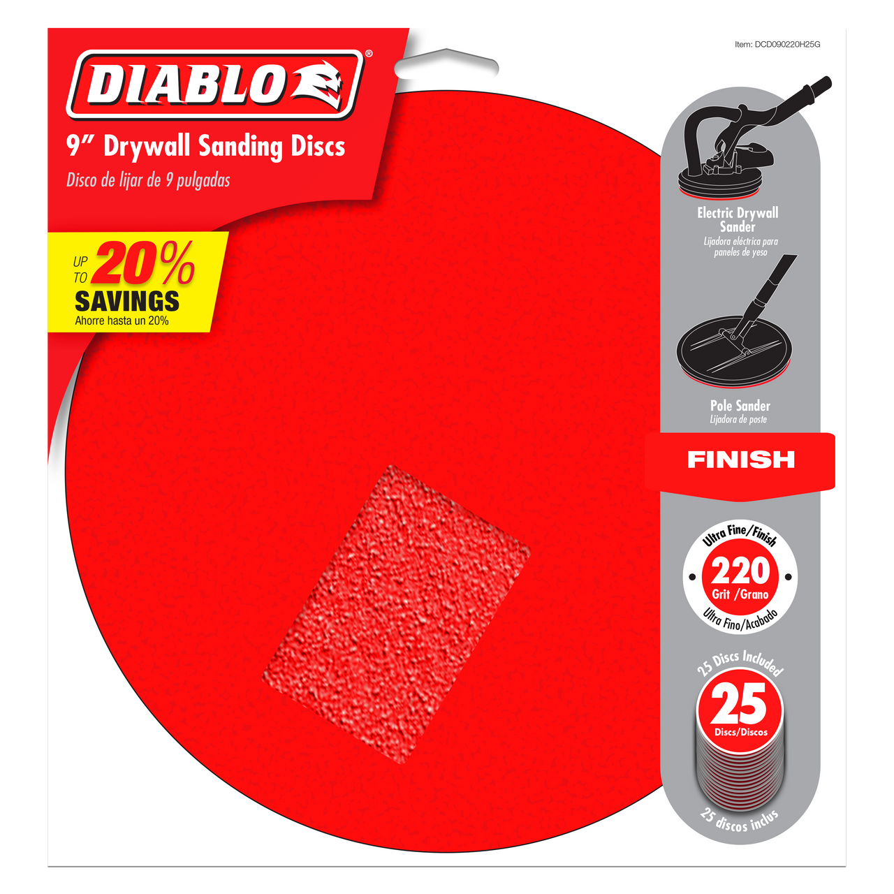 Diablo DCD090220H25G 9 in. 220 Grit (Ultra Fine) Drywall ROS Hook & Lock Discs (25-Pack)