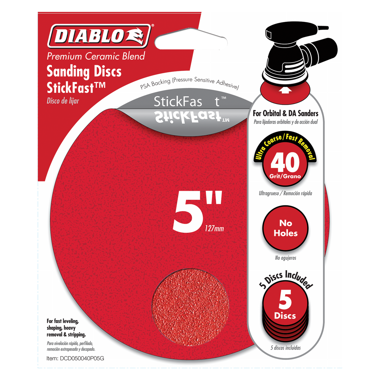 Diablo DCD050040P05G 5 in. 40 Grit (Ultra Coarse) ROS StickFast Discs (5-Pack)