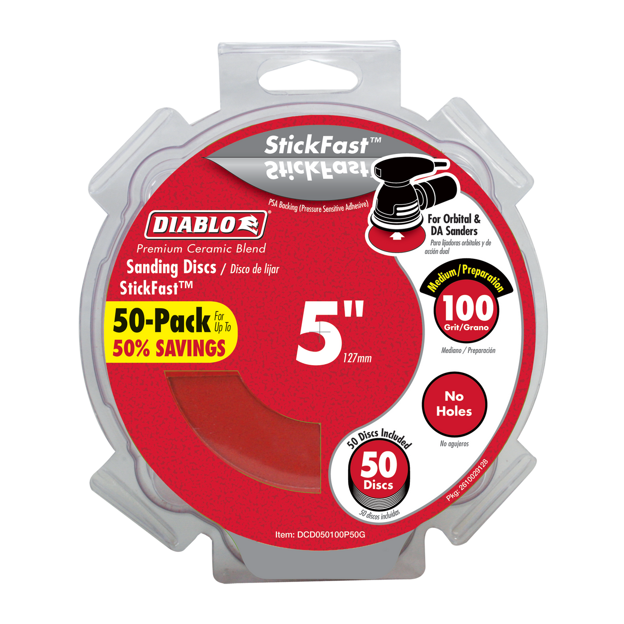 Diablo DCD050100P50G 5 in. 100 Grit (Medium) ROS StickFast Discs (50-Pack)