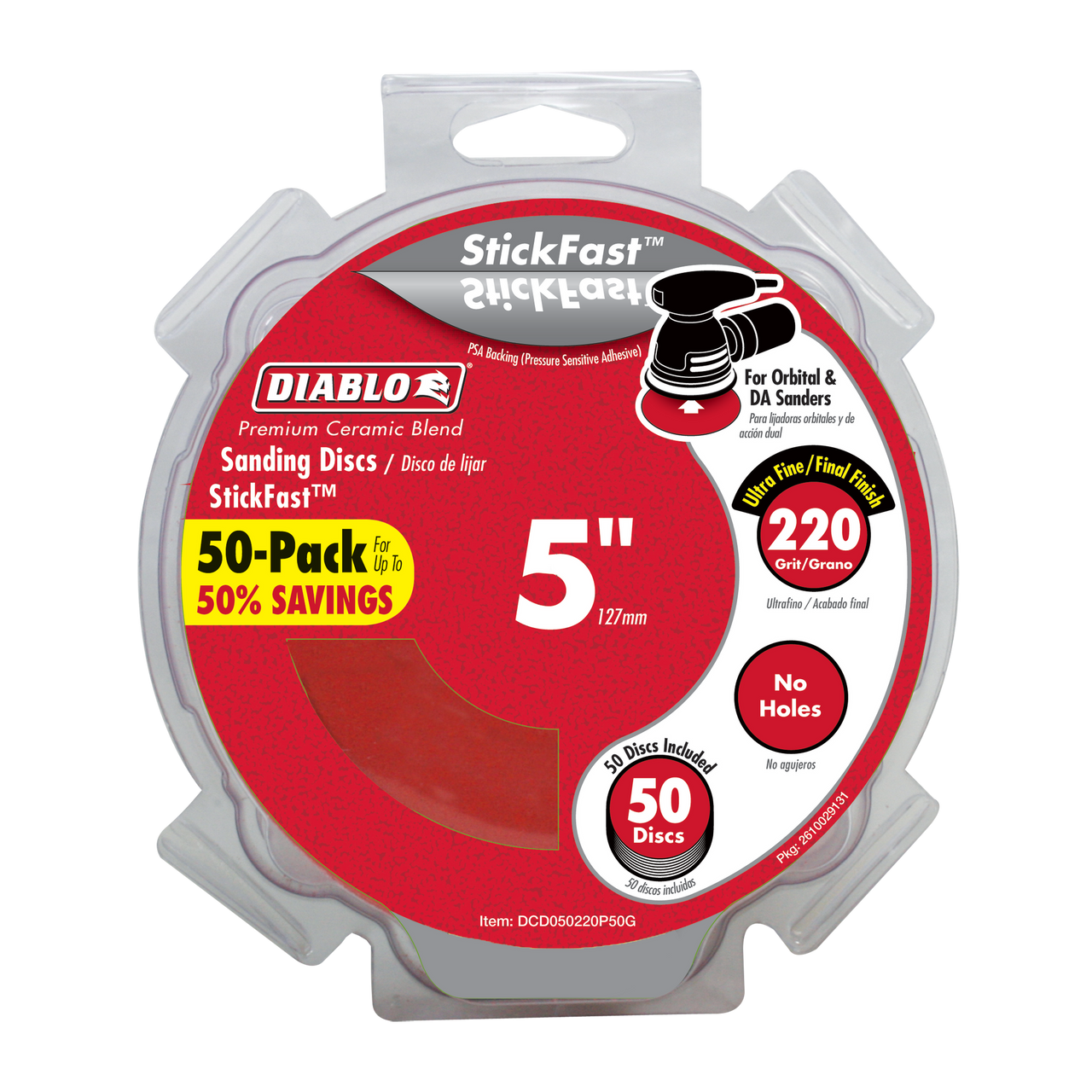 Diablo DCD050220P50G 5 in. 220 Grit (Ultra Fine) ROS StickFast Discs (50-Pack)