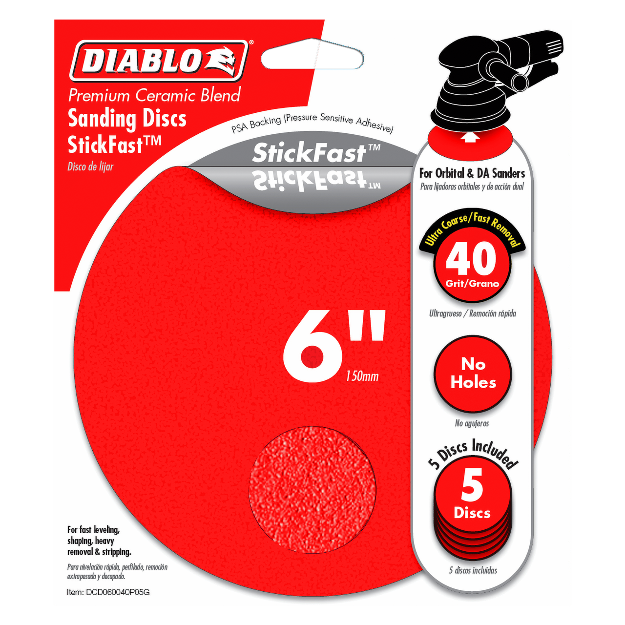 Diablo DCD060040P05G 6 in. 40 Grit (Ultra Coarse) ROS StickFast Discs (5-Pack)