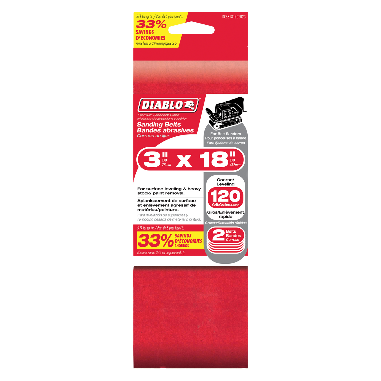 Diablo DCB318120S02G 3 in. x 18 in. Sanding Belt 120 Grit (2-Pack)