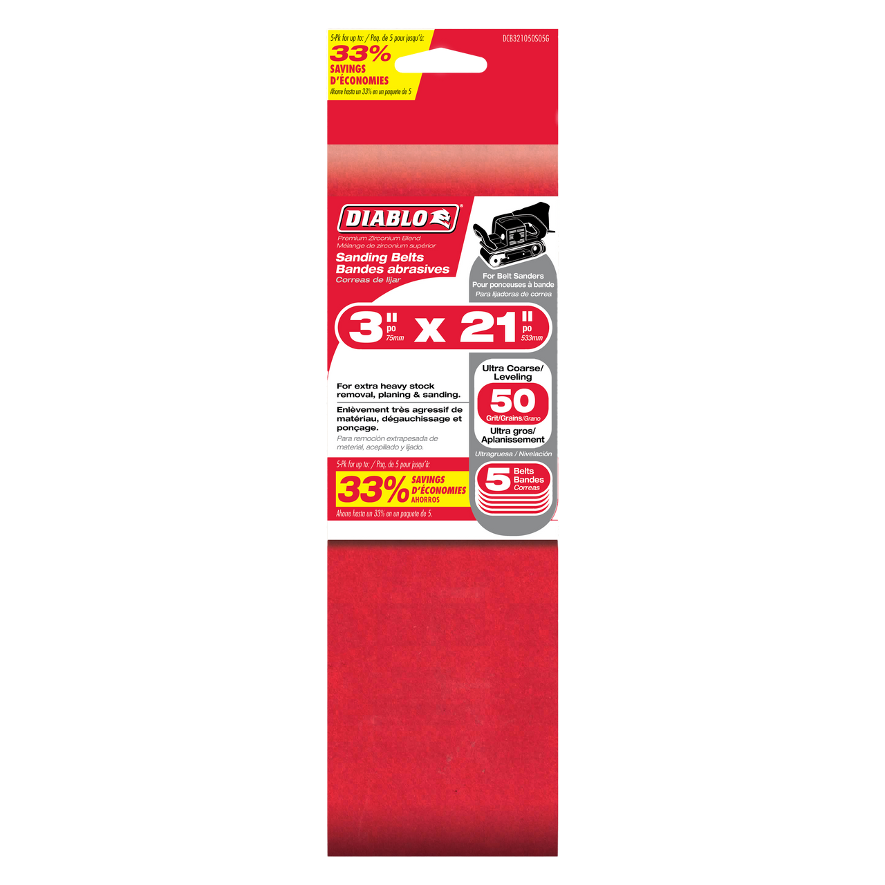 Diablo DCB321050S05G 3 in. x 21 in. Sanding Belt 50 Grit (5-Pack)
