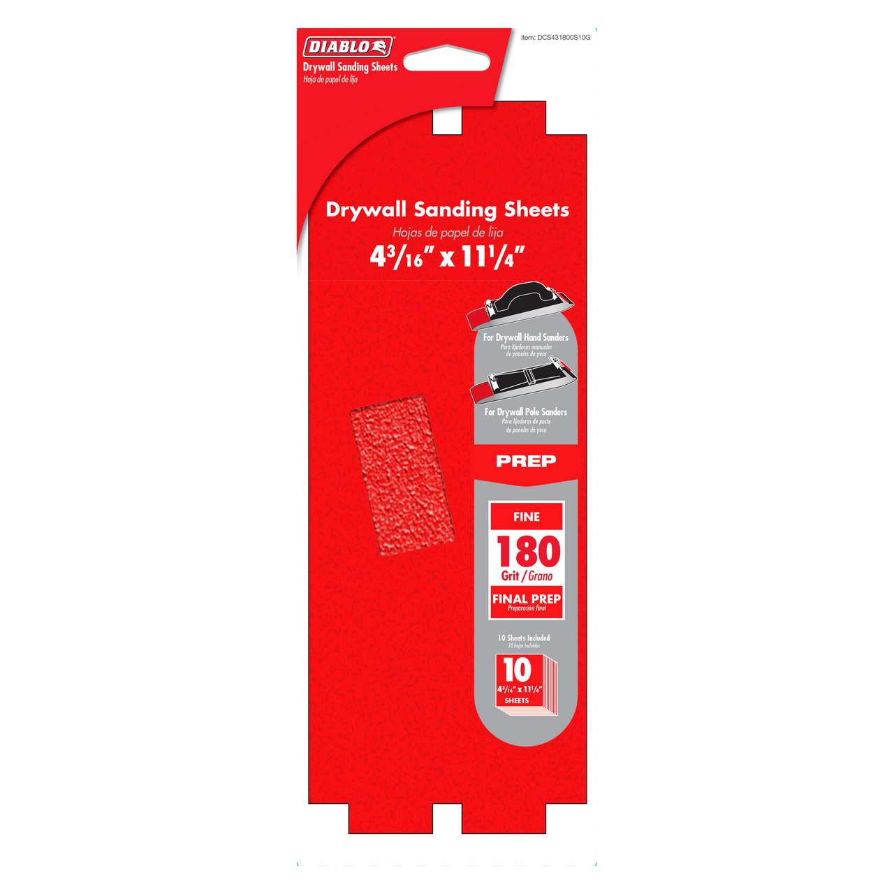 Diablo DCS431180S10G 4-3/16 in. x 11-1/4 in. 180-Grit (Fine) Drywall Sanding Sheet (10-Piece)