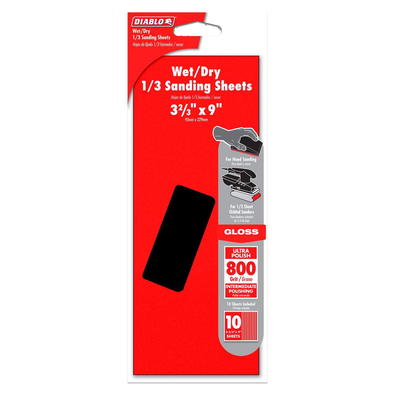 Diablo DCS323800S10W Wet/Dry 1/3 Sheet (3-2/3 in x 9 in.) 800-Grit (Ultra Polish) Sanding Sheet (10-Piece)