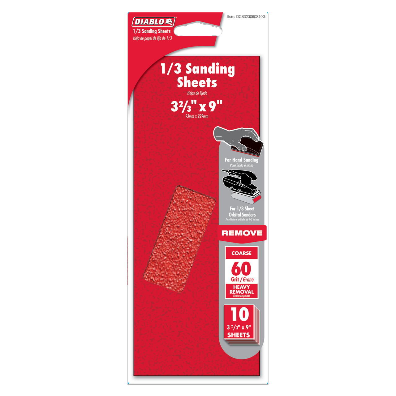Diablo DCS323060S10G 1/3 Sheet (9 in. x 3-2/3 in.) 60-Grit (Coarse) Sanding Sheet (10-Piece)