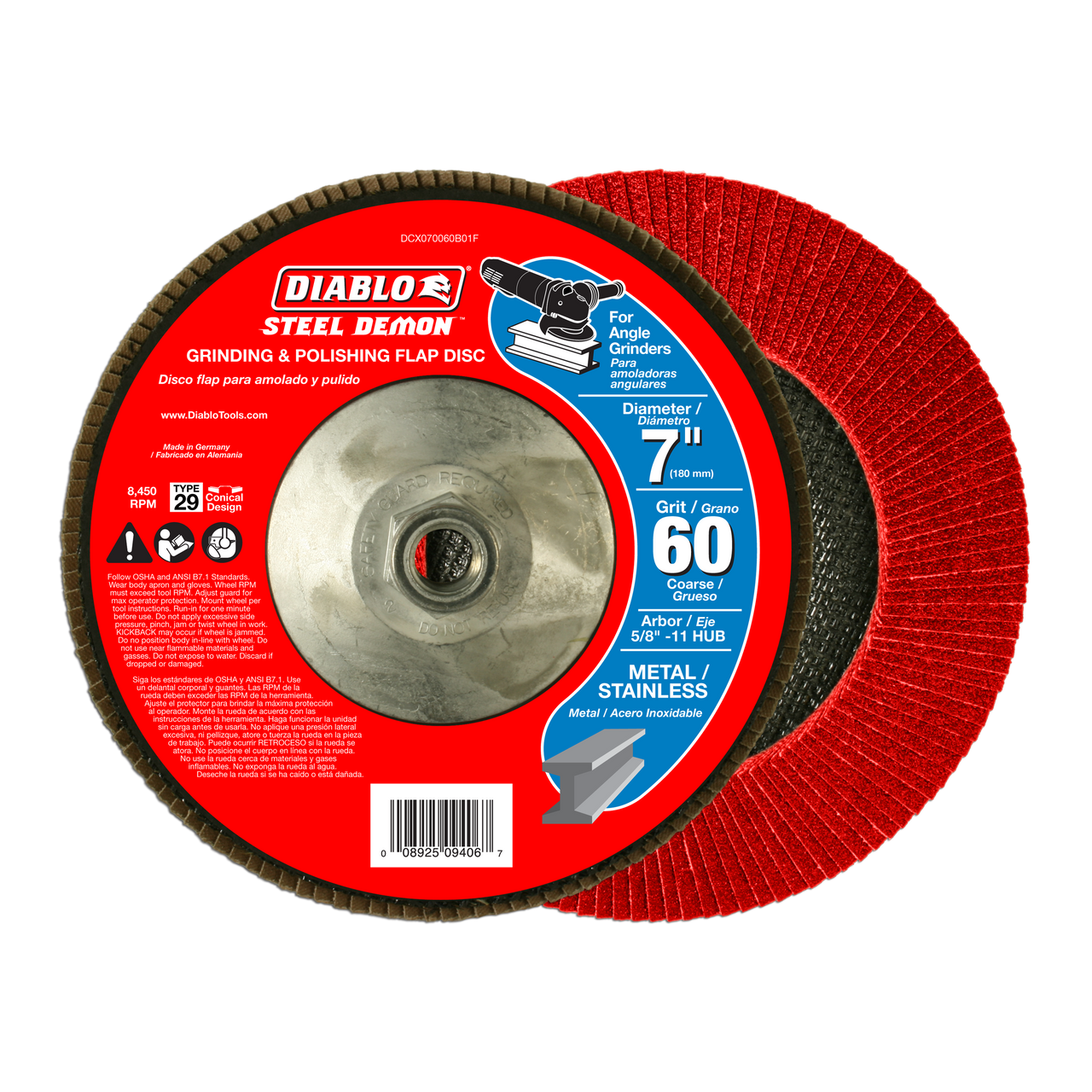 Diablo DCX070060B01F 7 in. Steel Demon Flap Disc 60 Grit with Hub