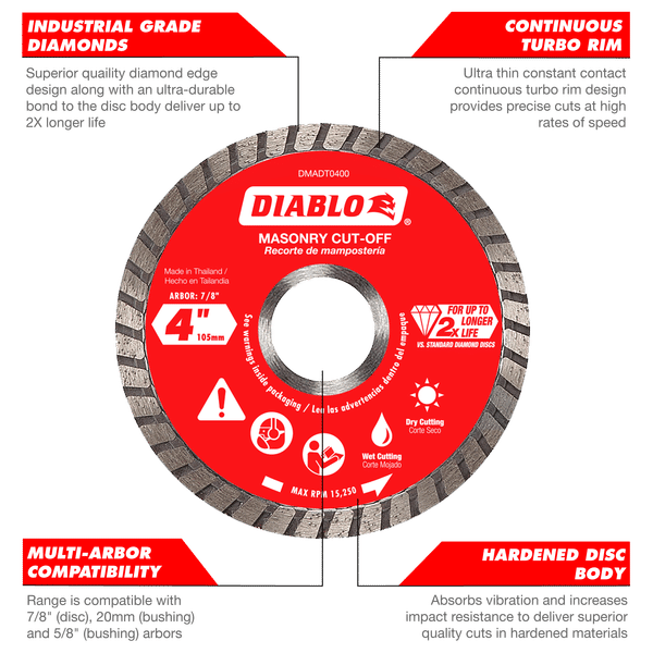 Diablo DMADST0500 5 in. Diamond Segmented Turbo Cut-Off Discs for Masonry