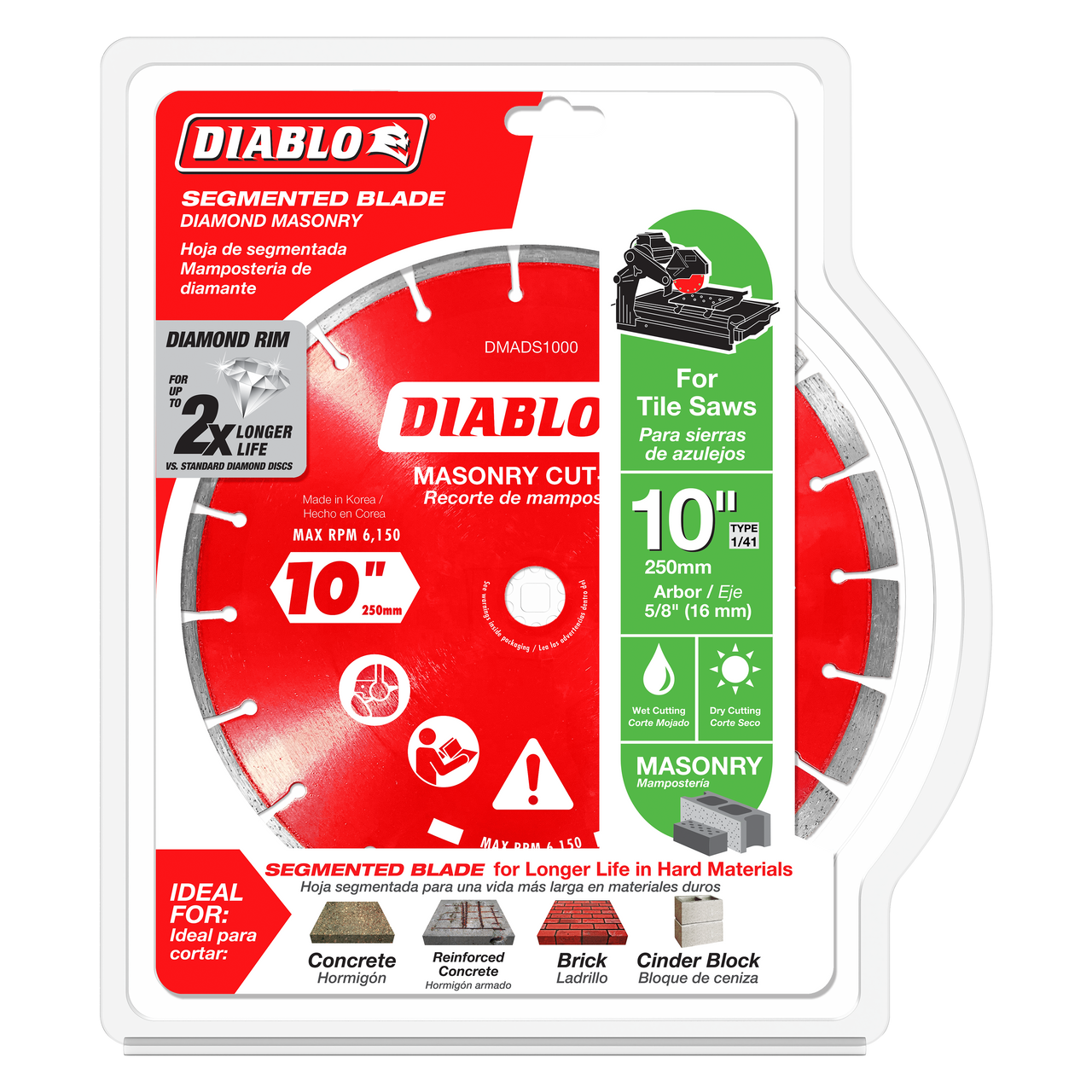 Diablo DMADS1000 10 in. Diamond Segmented Cut-Off Discs for Masonry