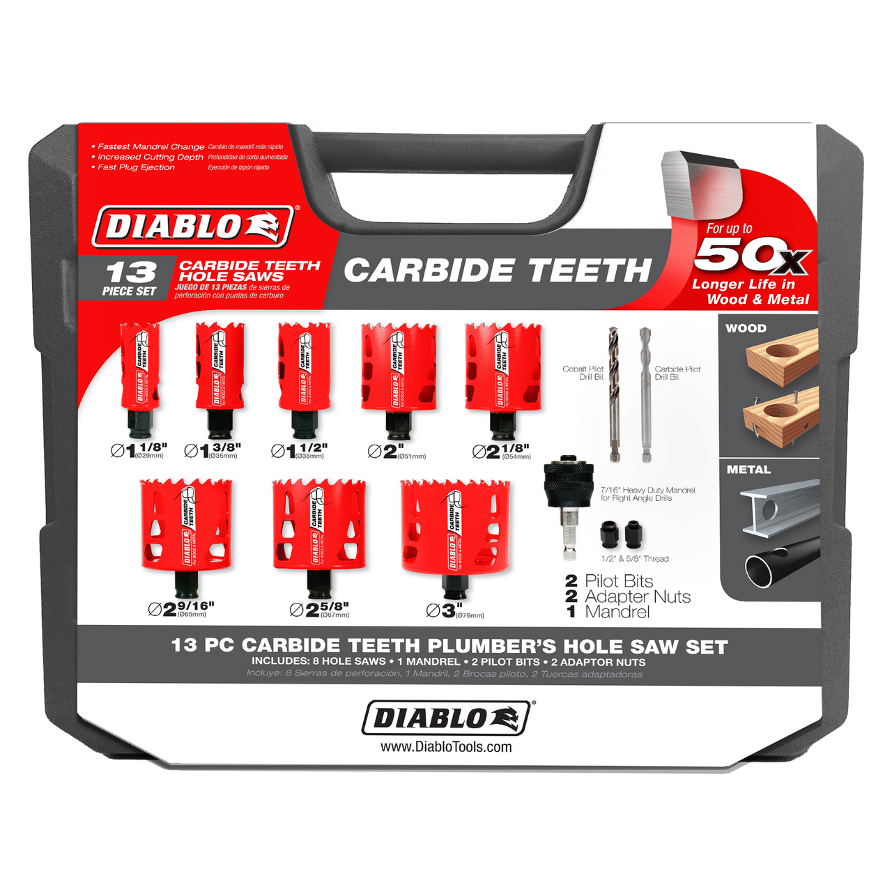 Diablo 13 Piece Carbide Teeth Hole Saw Set for Plumbers - DHS13SPLCT Diablo 13 Piece Carbide Teeth Hole Saw Set for Plumbers - DHS13SPLCT