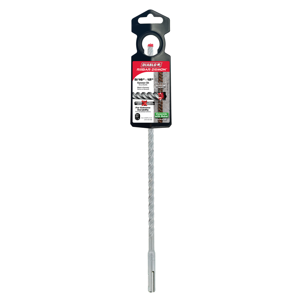 Diablo DMAPL4120 5/16 in. x 10 in. x 12 in. Rebar Demon SDS-Plus 4-Cutter Full Carbide Head Hammer Drill Bit