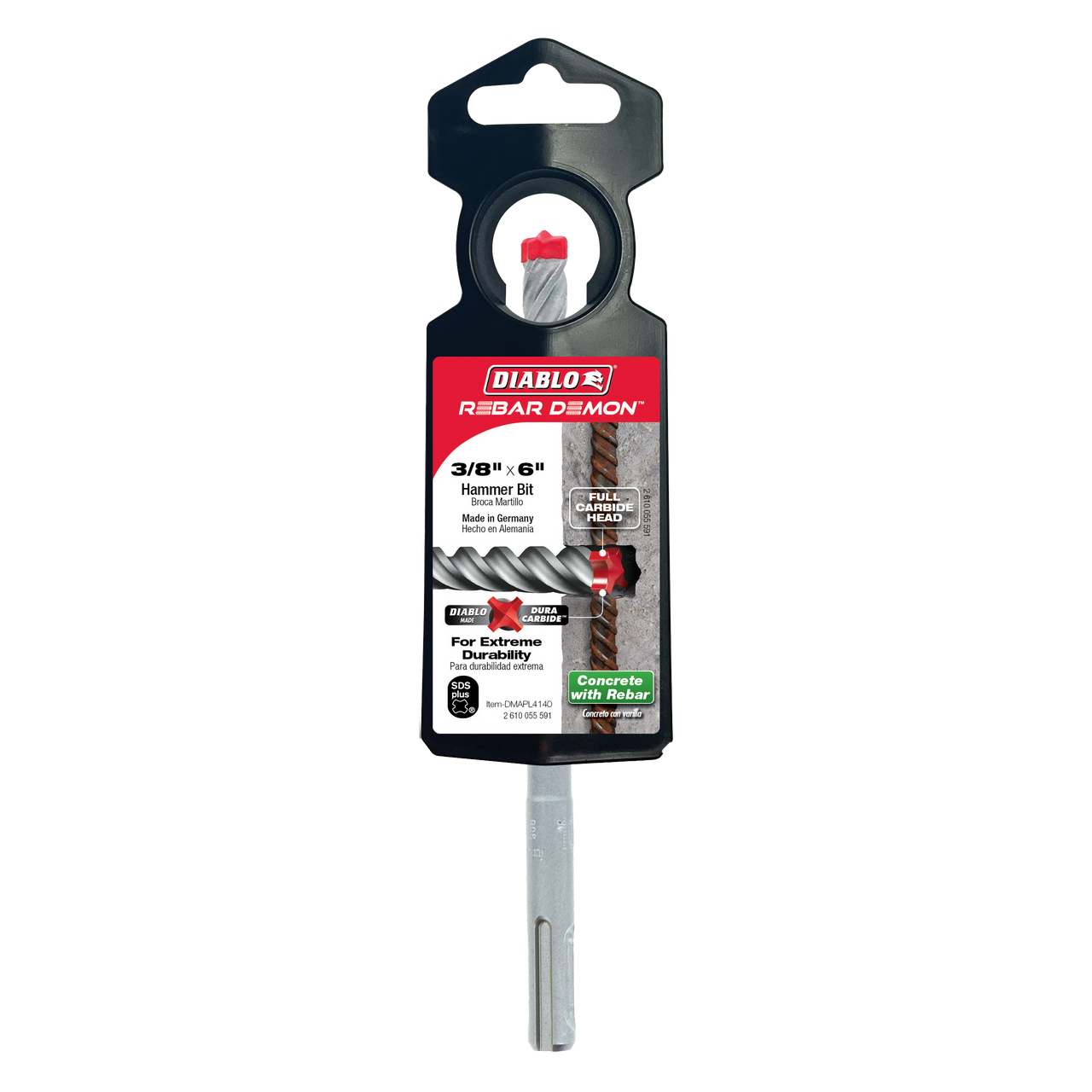 Diablo DMAPL4140 3/8 in. x 4 in. x 6 in. Rebar Demon SDS-Plus 4-Cutter Full Carbide Head Hammer Drill Bit