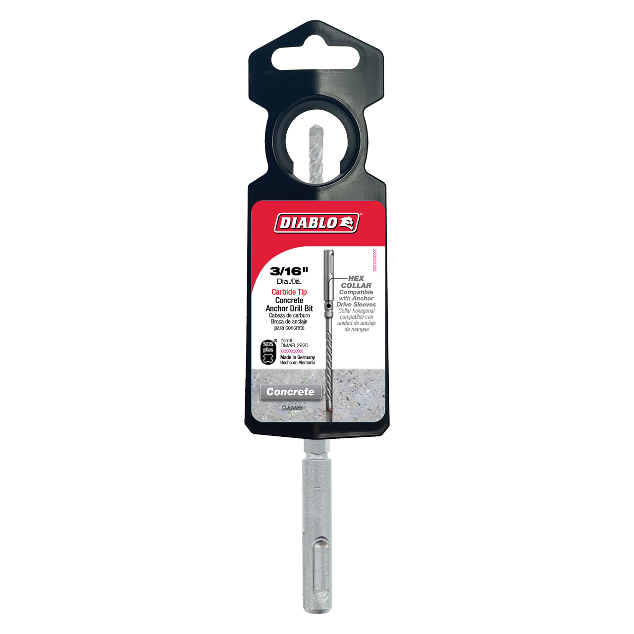 Diablo DMAPL2920 3/16 in. x 3-1/2 in. x 6 in. SDS-Plus Full Carbide Head Concrete Anchor Hammer Drill Bit