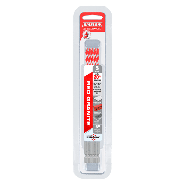 Diablo SPEEDemon 3/16 x 4 x 6 inch Red Granite Carbide-Tipped Hammer Drill Bit - 5 Pack - DMARG1030-P5