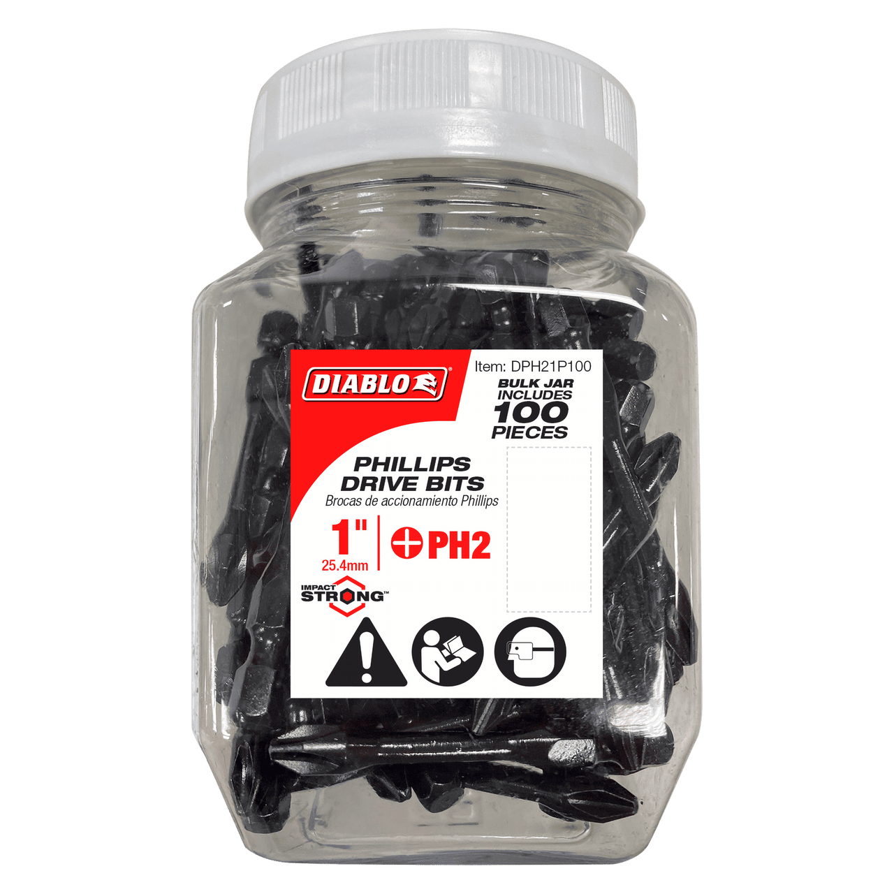 Diablo 1 inch, Num. 2 Phillips Drive Bit - 100 Pack - DPH21P100