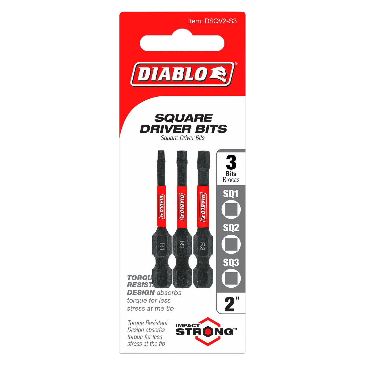 Diablo DSQV2-S3 2 in. Square Drive Bit Assorted Pack (3-Piece)