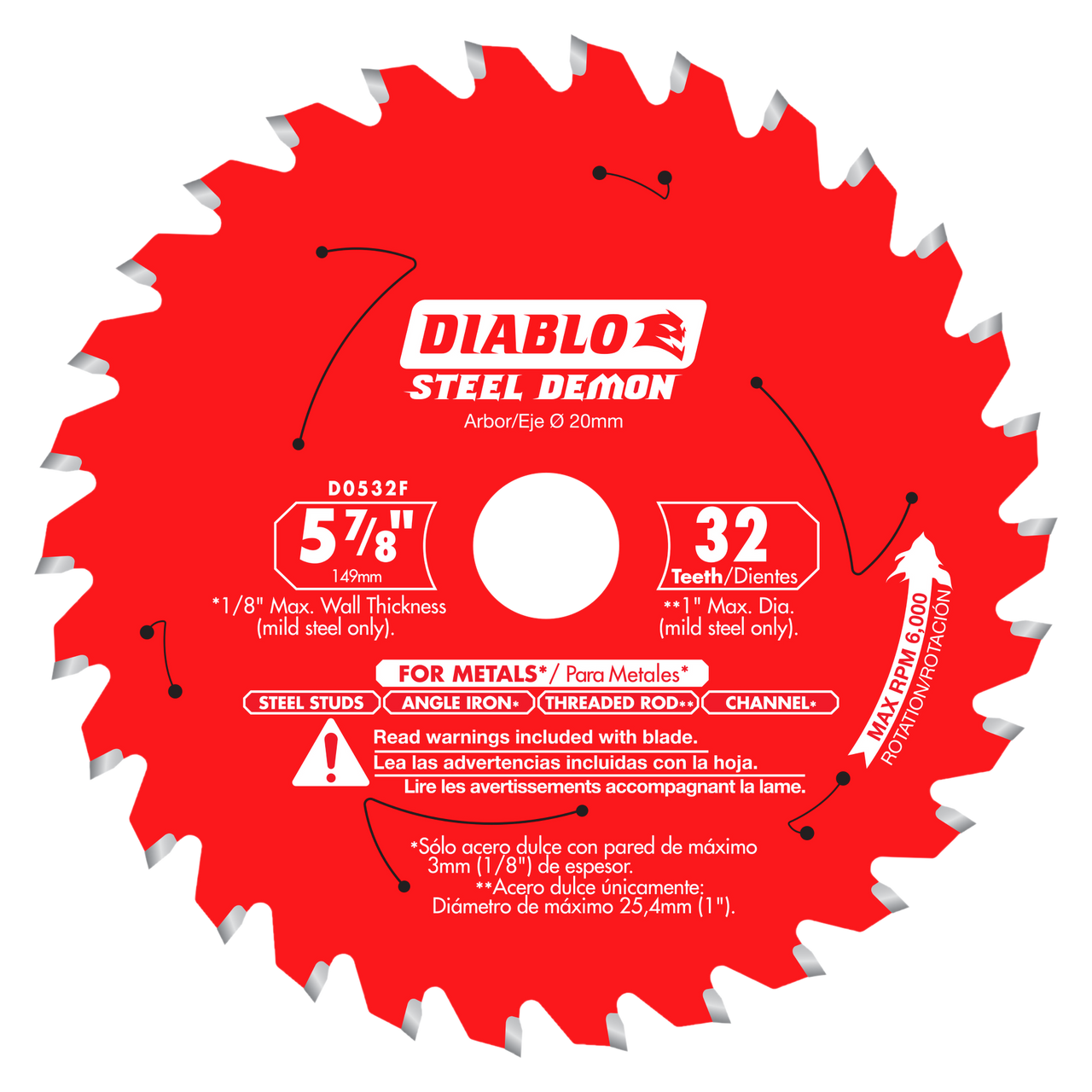 Diablo D0532F 5-7/8 in. x 32 Tooth Steel Demon Carbide-Tipped Saw Blade for Metal