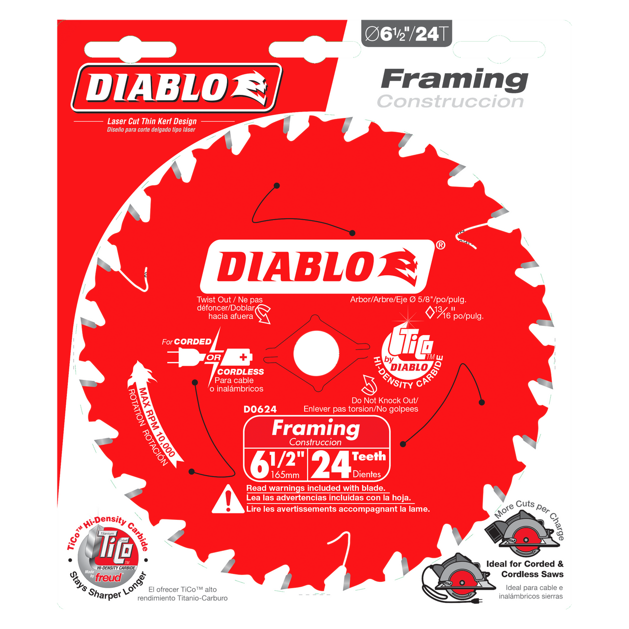 Diablo 6.5 inch, 24-Teeth TiCo Carbide Framing Saw Blade - D0624X