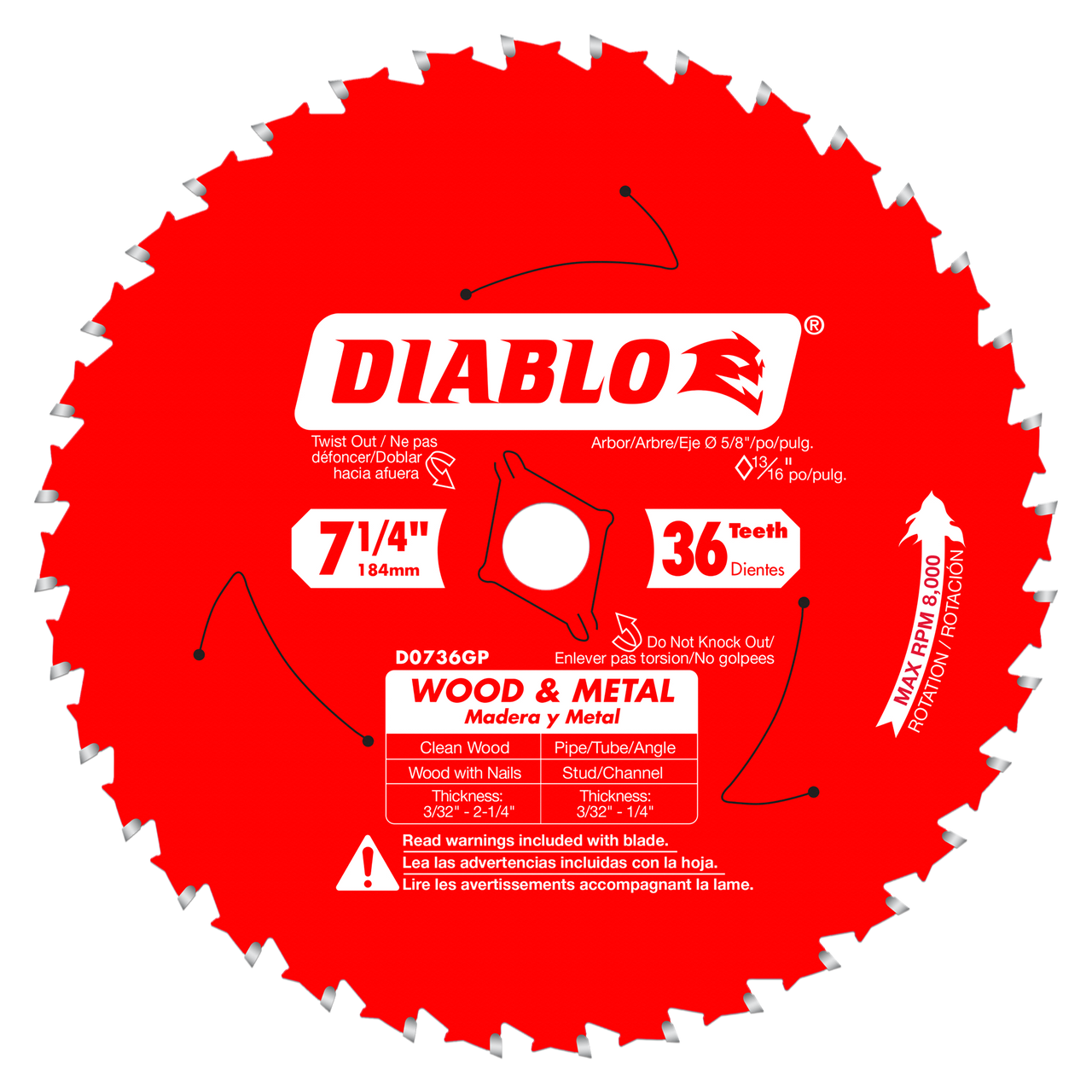 Diablo D0736GPX 7-1/4 in. x 36 Tooth Wood & Metal Carbide Saw Blade