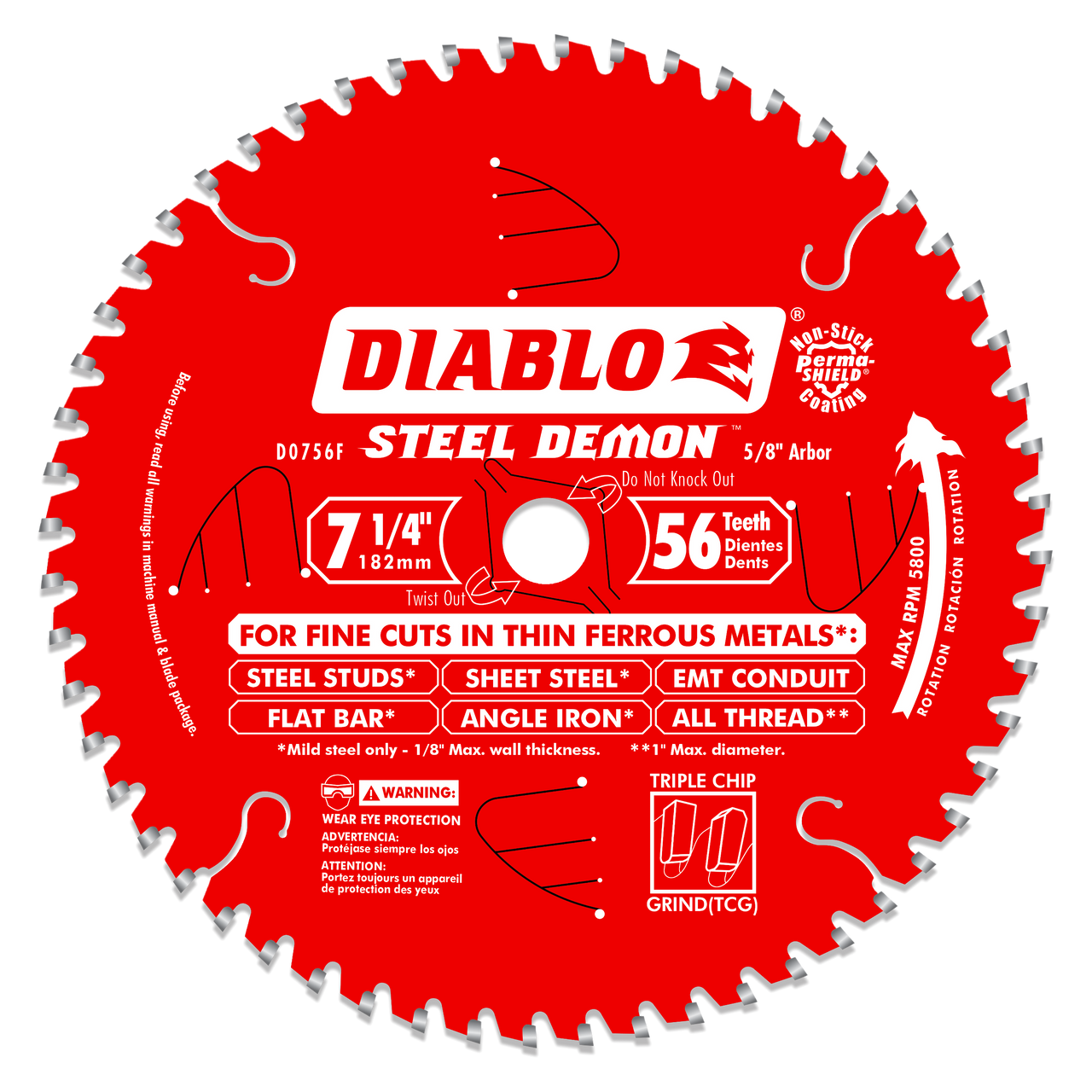 Diablo D0756F 7-1/4 in. x 56 Tooth Steel Demon Carbide-Tipped Saw Blade for Metal