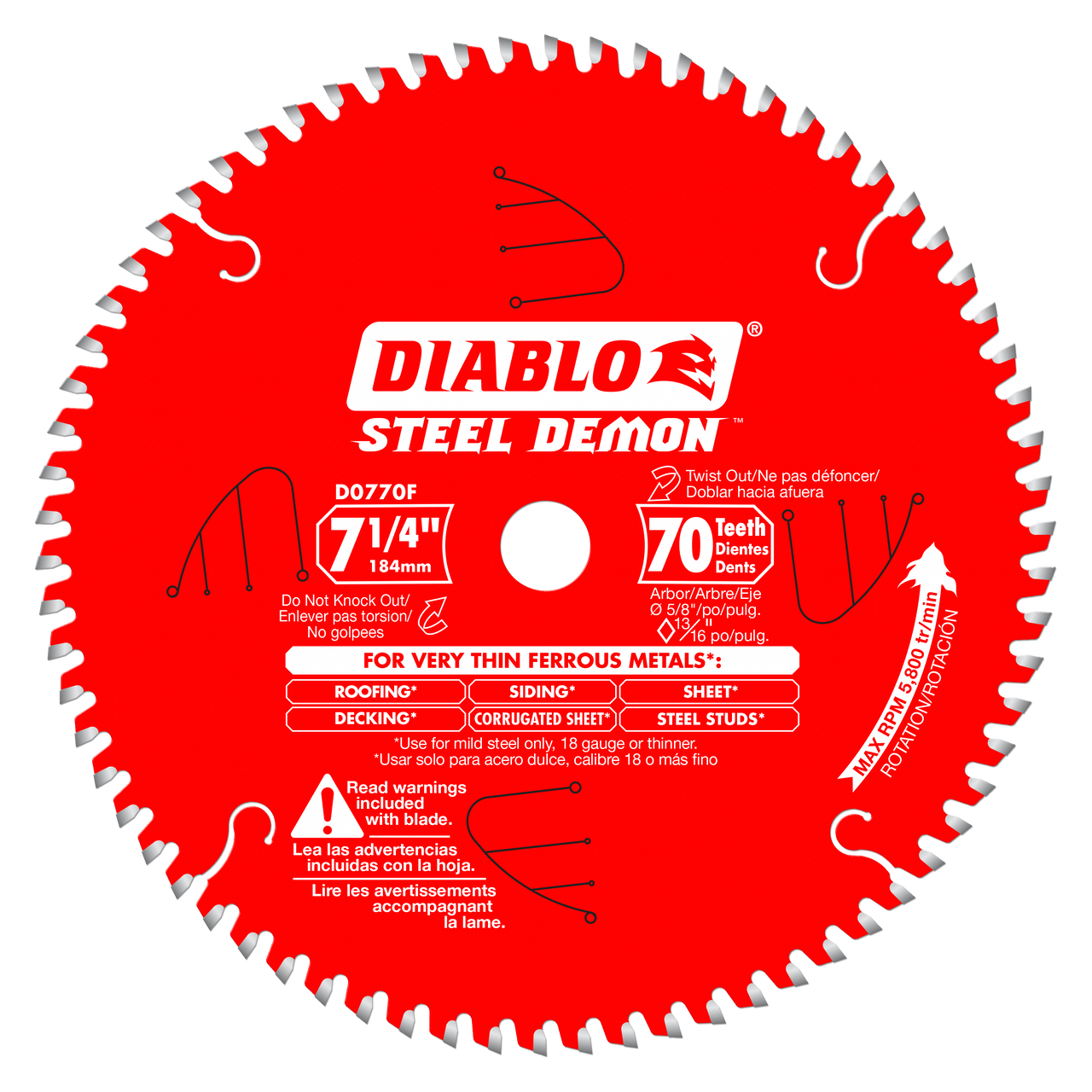 Diablo D0770FA 7-1/4 in. x 70 Tooth Steel Demon Carbide-Tipped Saw Blade for Metal