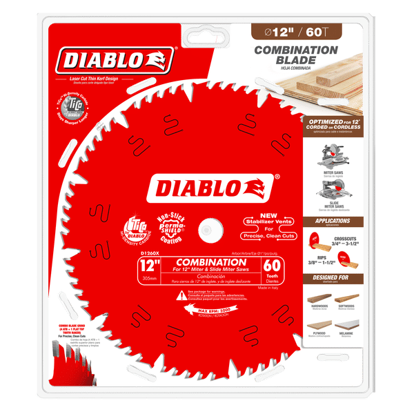 Diablo 12 inch, 60-Teeth Combination Saw Blade - D1260X