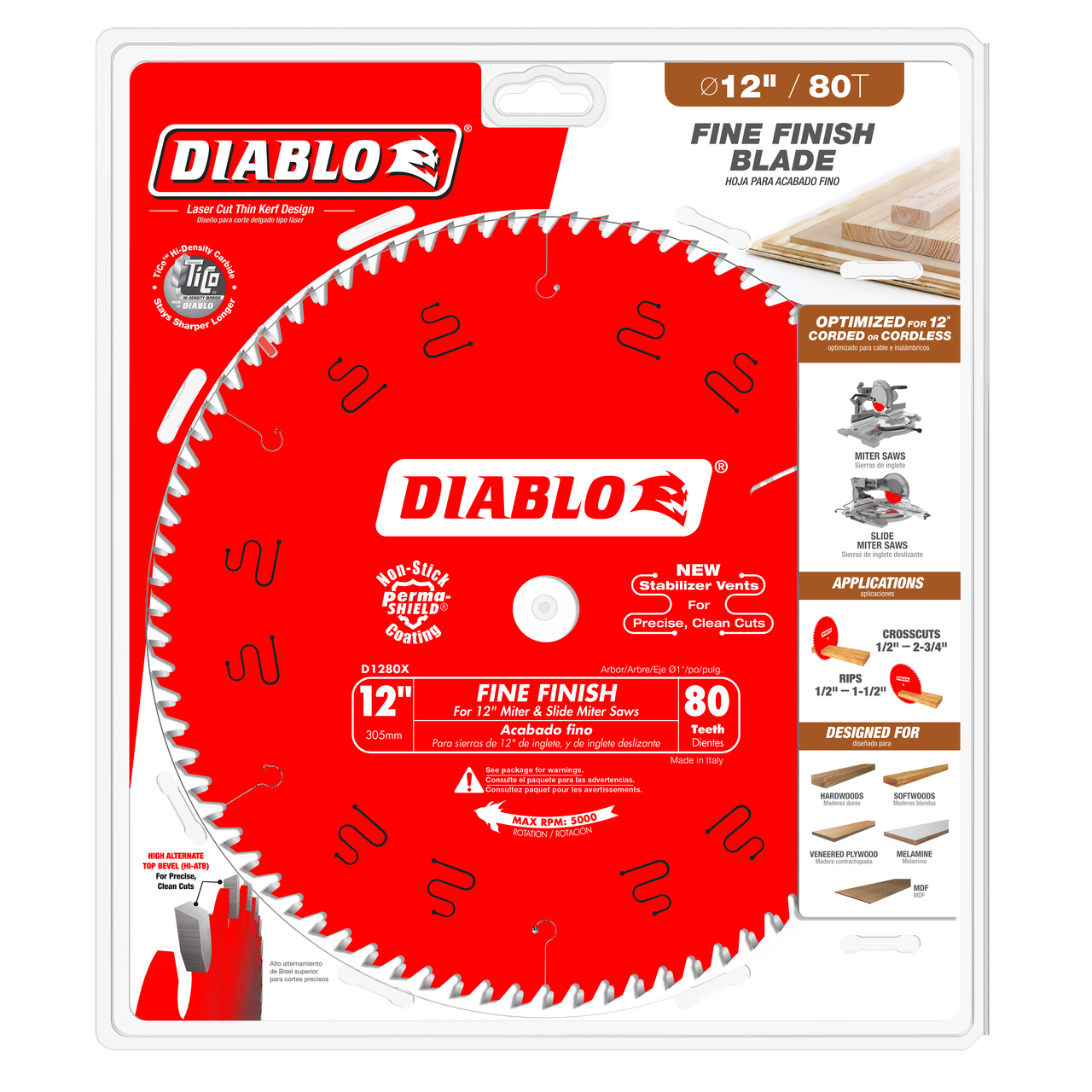 Lame circulaire Diablo pour finition de 6-1/2" à 40 dents, tige 5/8