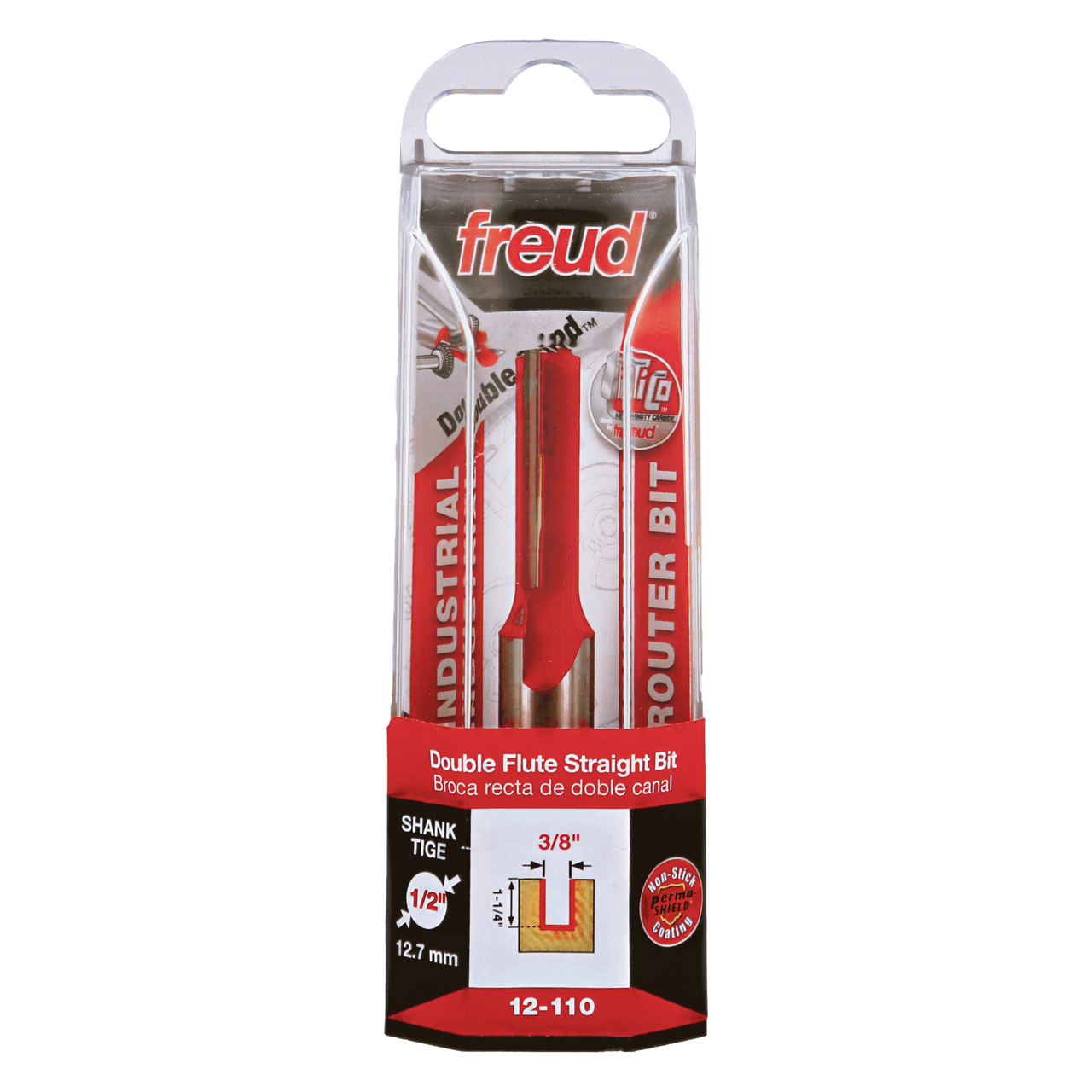 Freud 12-110 3/8" (Dia.) Double Flute Straight Bit (Eclipse Grind)