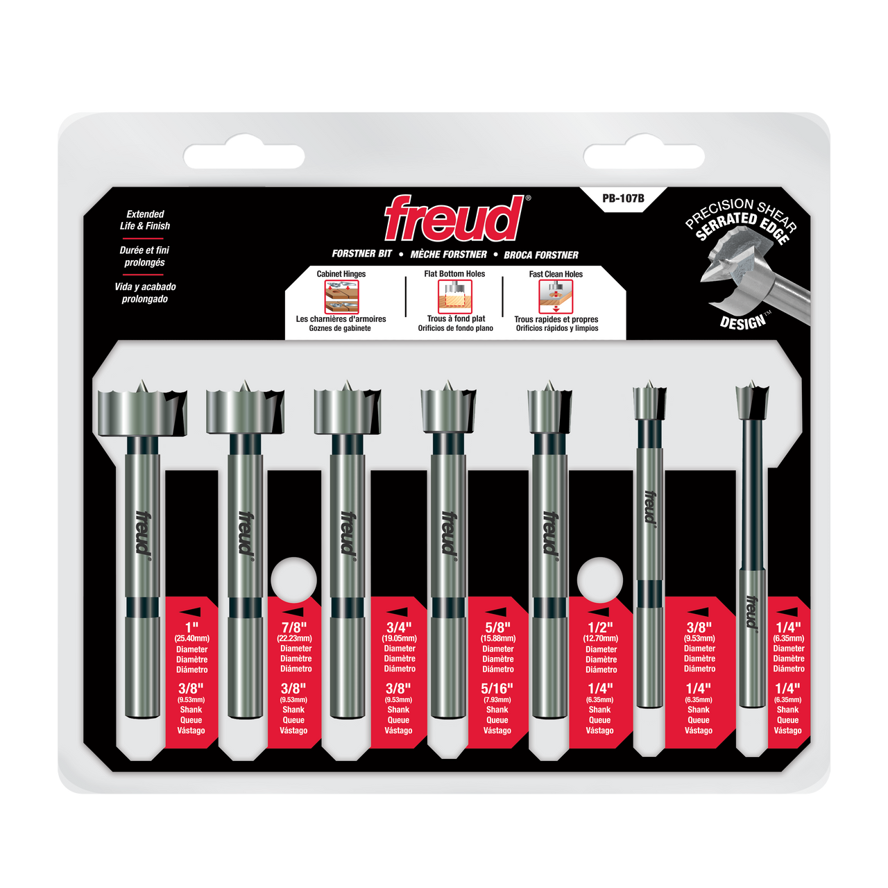 Freud PB-107B 1/4" to 1" (Dia.) 7 Pcs. Forstner Bit Set