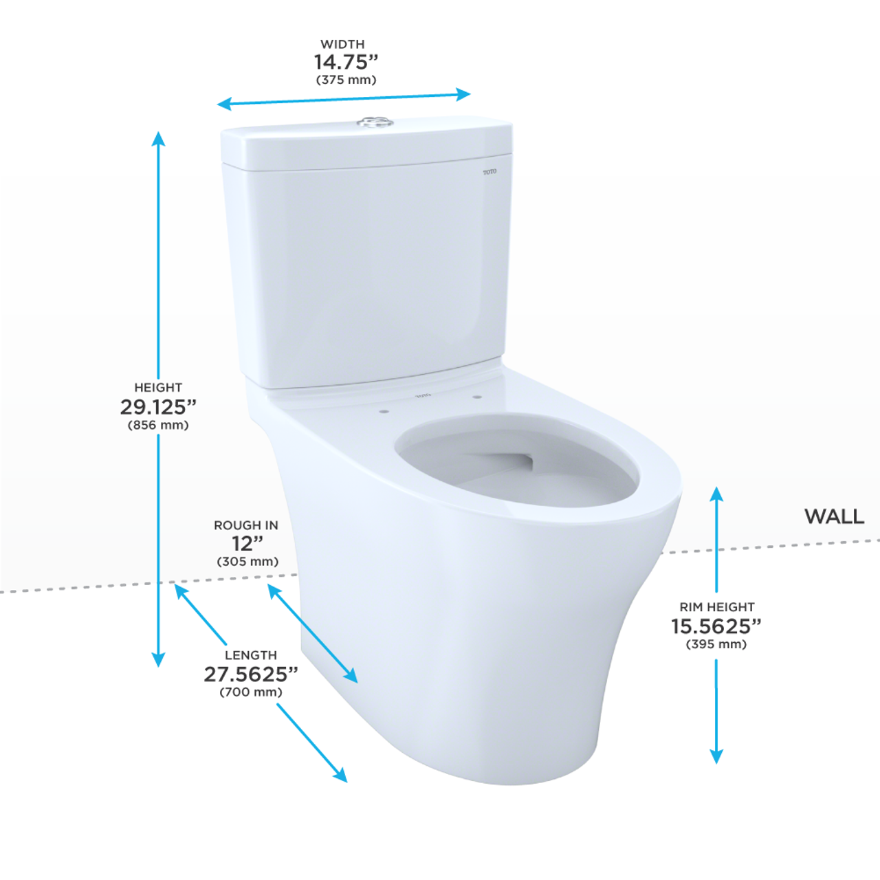 Toto Aquia IV Two Piece Elongated Skirted Toilet with CEFIONTECT Dual Flush 0.9 and 1.28 GPF Less Seat in Cotton White