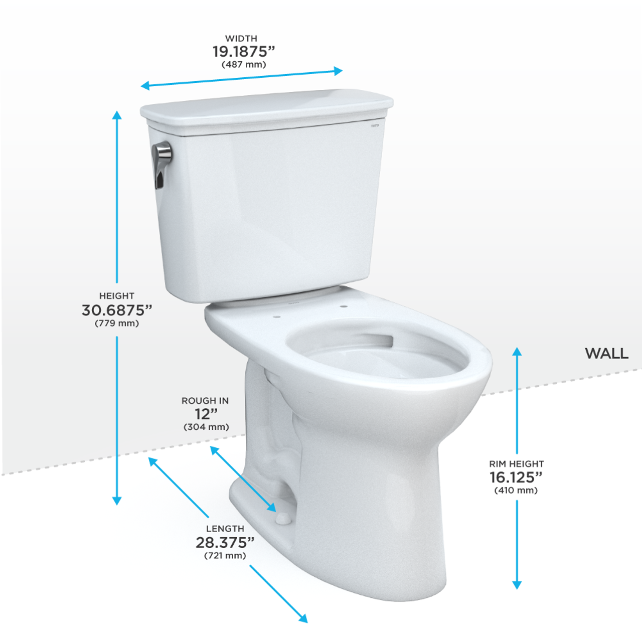 Toto Drake Two Piece Elongated Transitional Tornado Flush Universal Height Toilet 1.28 GPF Less Seat in Cotton White