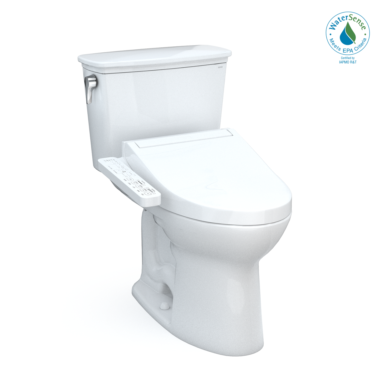 Toto Drake Two Piece Elongated Transitional Tornado Flush Toilet with CEFIONTECT 1.28 GPF with Washlet+ C2 Bidet Seat in Cotton White