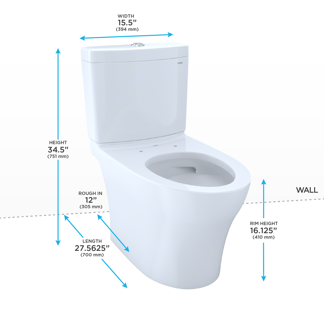 Toto Aquia IV Two Piece Elongated Universal Height Toilet with CEFIONTECT Dual Flush 0.9 and 1.28 GPF Less Seat in Cotton White