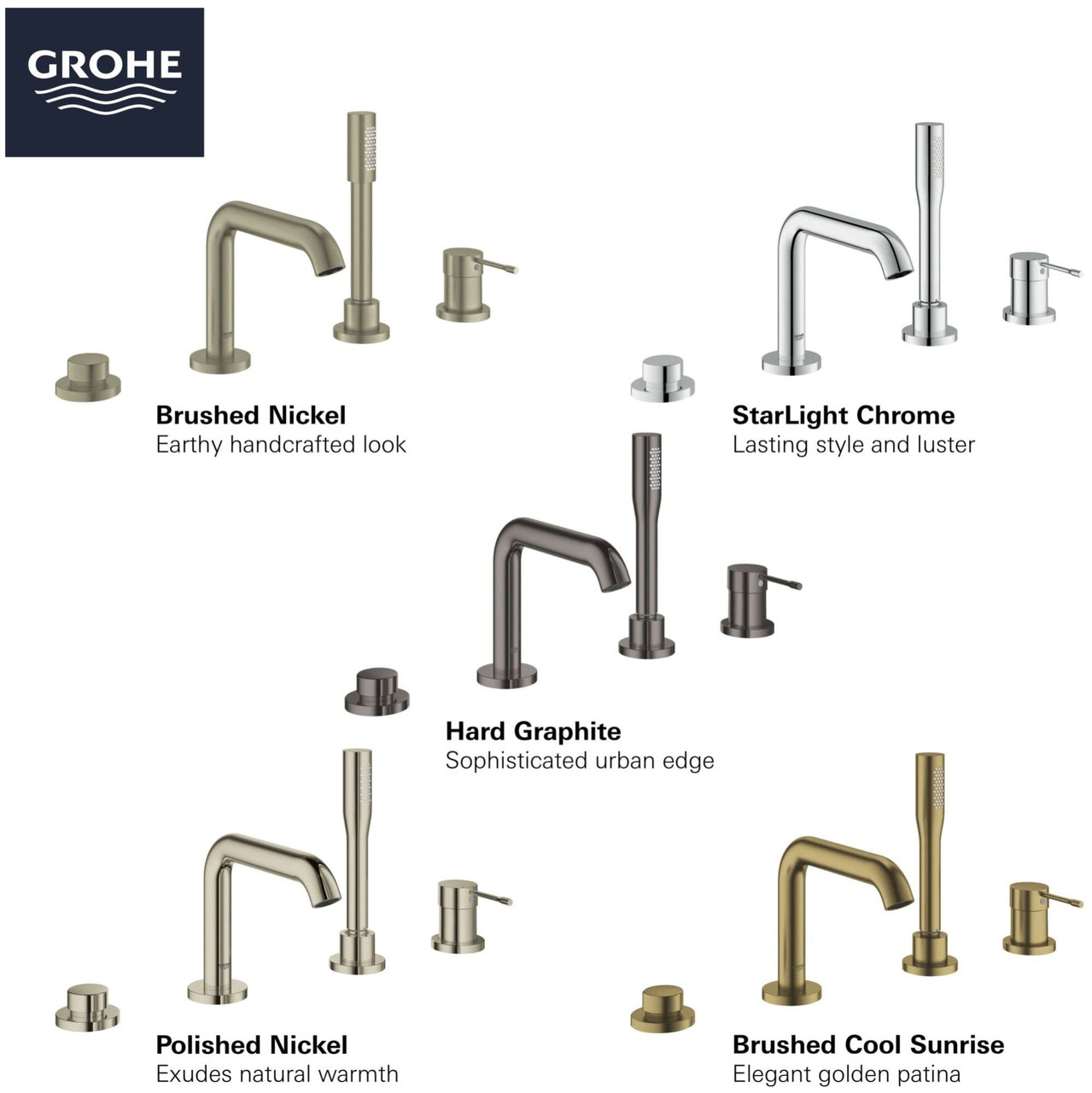 Grohe Essence 19578A0A 4-Hole Single-Handle Deck Mount Roman Tub Faucet with 1.75 GPM Hand Shower in Grohe Hard Graphite