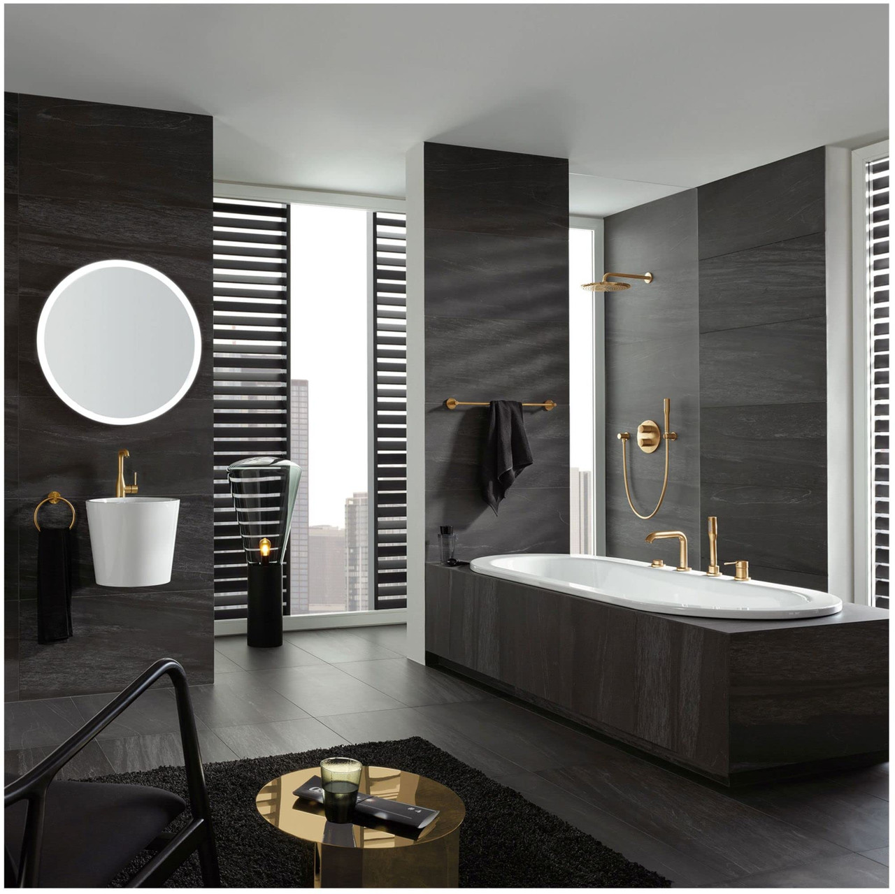 Grohe Essence 19578A0A 4-Hole Single-Handle Deck Mount Roman Tub Faucet with 1.75 GPM Hand Shower in Grohe Hard Graphite