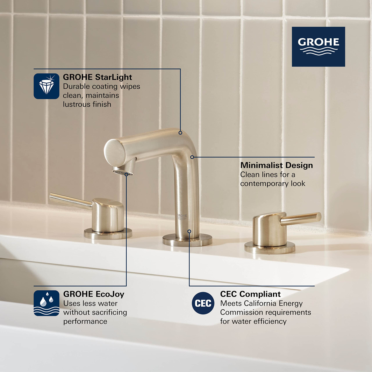 Grohe Concetto 20572GN1 8-inch Widespread 2-Handle S-Size Bathroom Faucet 1.2 GPM in Grohe Brushed Cool Sunrise
