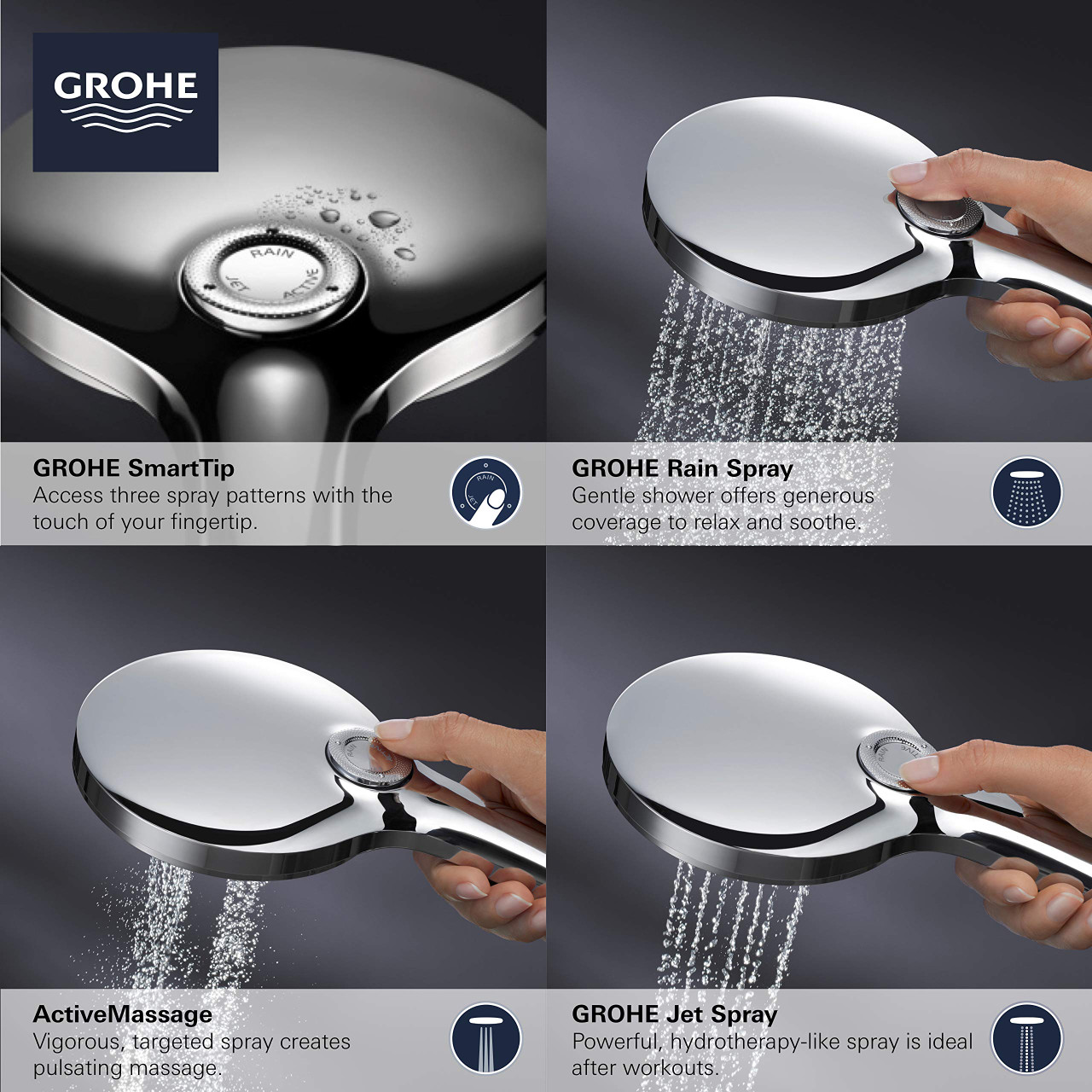Grohe Rainshower 265452430 Hand Shower - 3 Sprays, 1.75 gpm in Matte Black