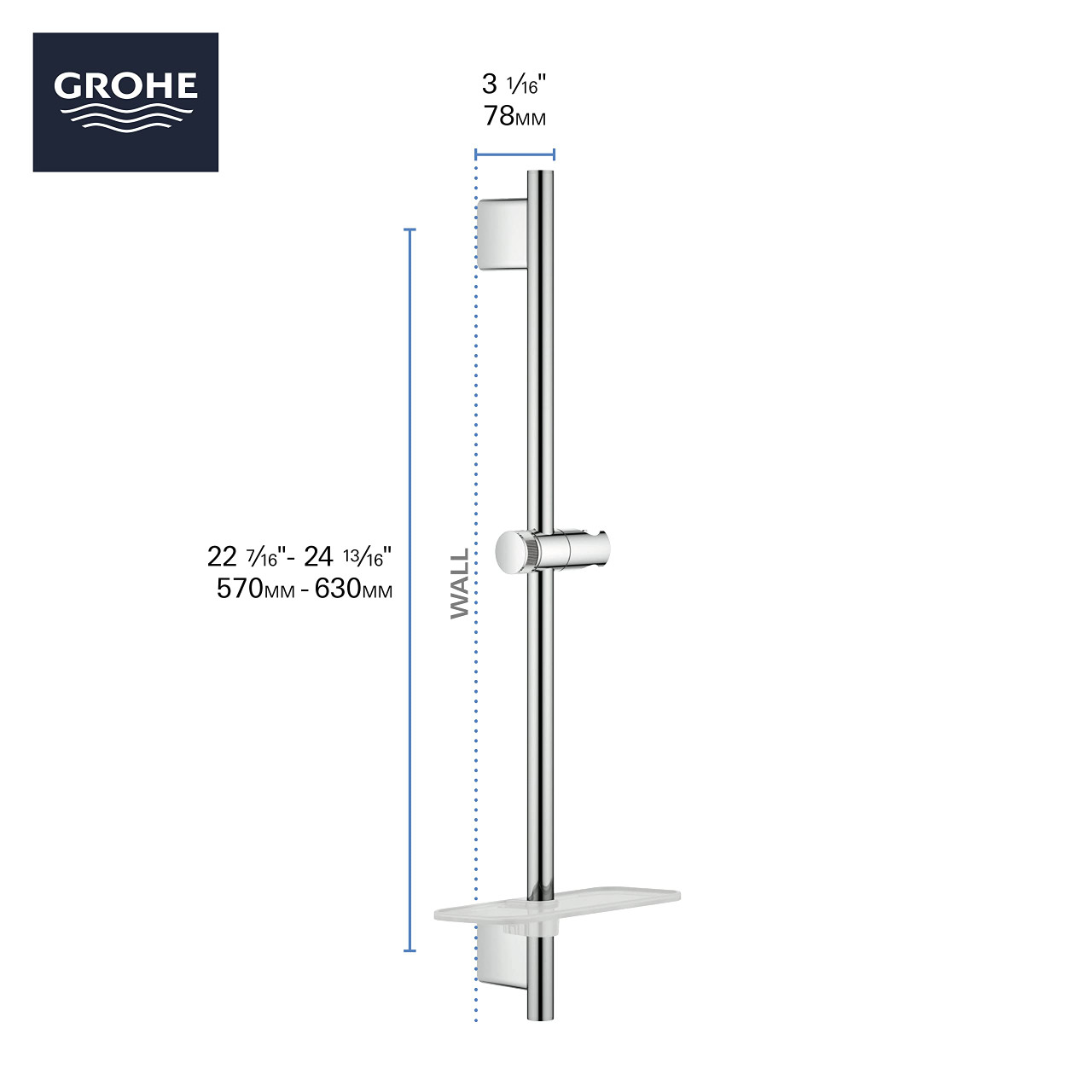 Grohe Rainshower 26602GN0 24" Shower Slide Bar in Grohe Brushed Cool Sunrise