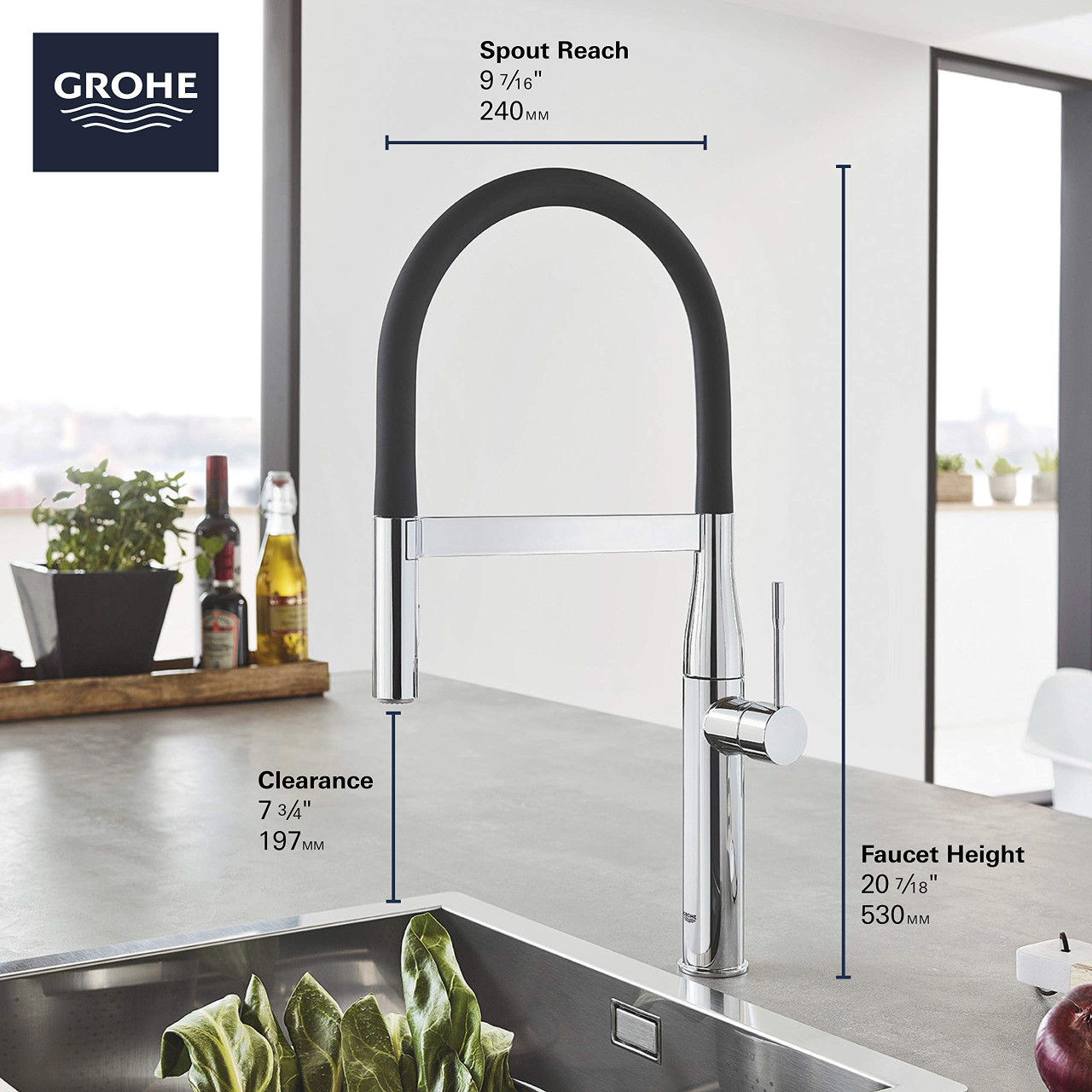 Grohe Essence 302952430 Single-Handle Semi-Pro Dual Spray Kitchen Faucet 1.75 GPM in Matte Black