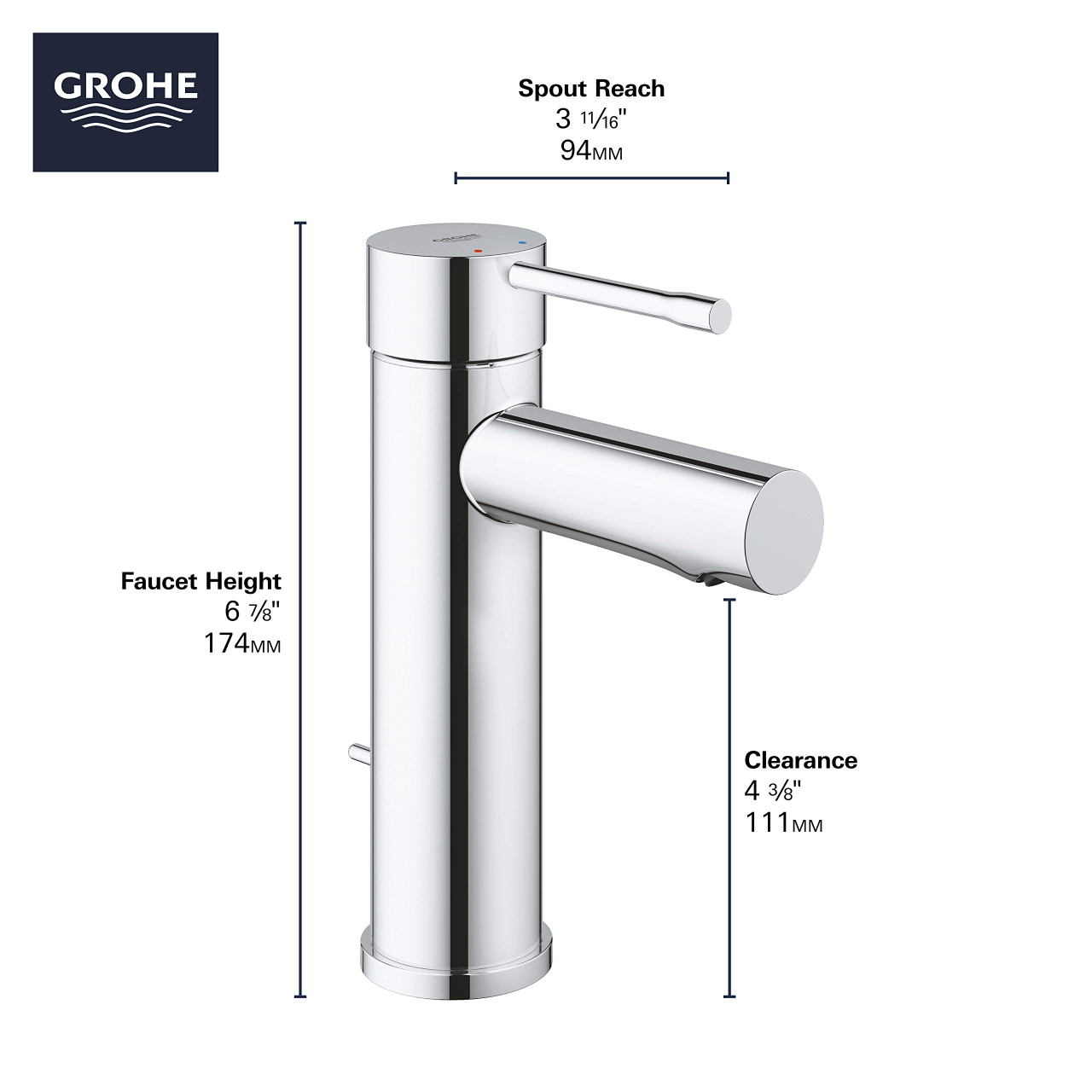 Grohe Essence 322162431 Single Hole Single-Handle S-Size Bathroom Faucet 1.2 GPM in Matte Black