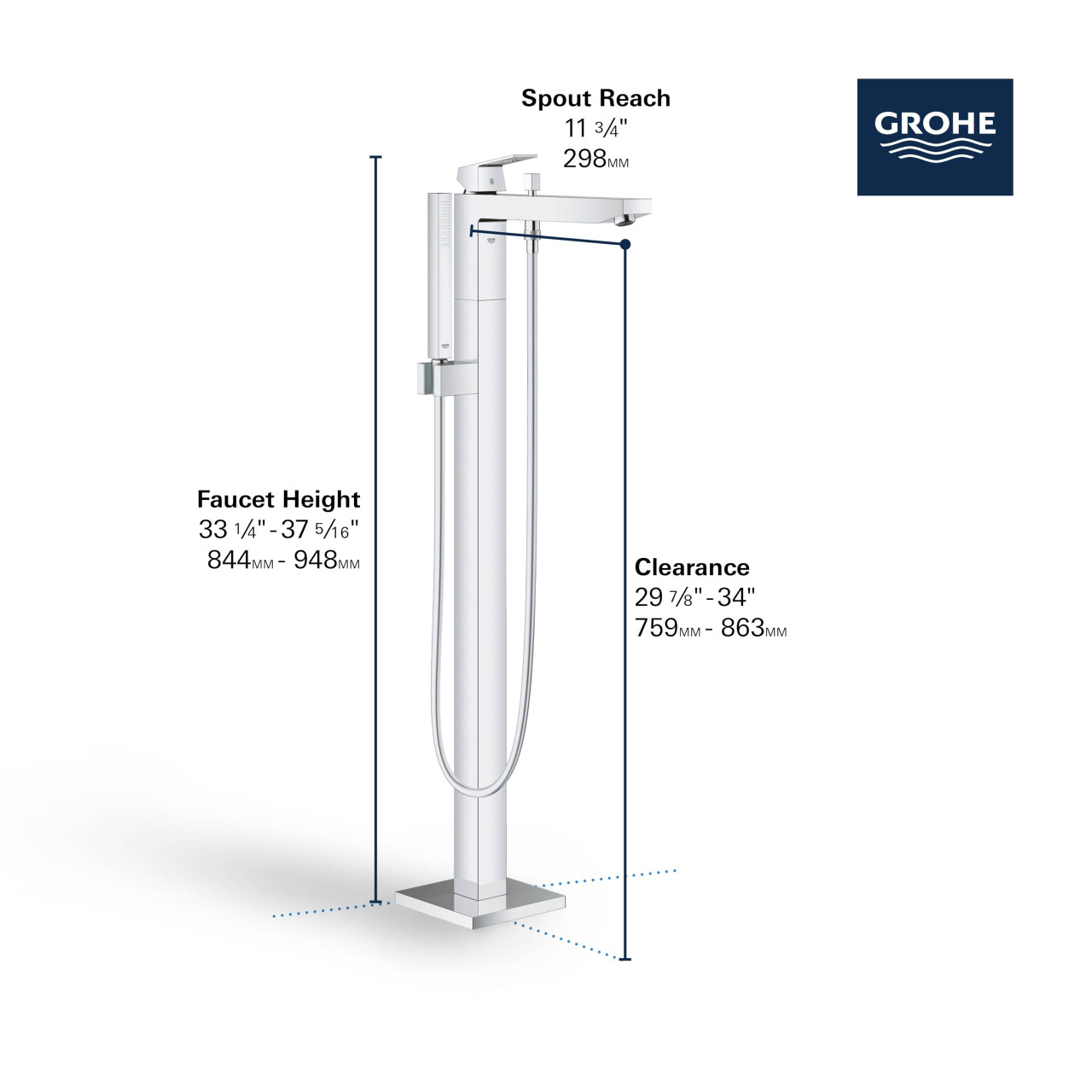 Grohe Eurocube 236722431 Single-Handle Freestanding Tub Faucet with 1.75 GPM Hand Shower in Matte Black