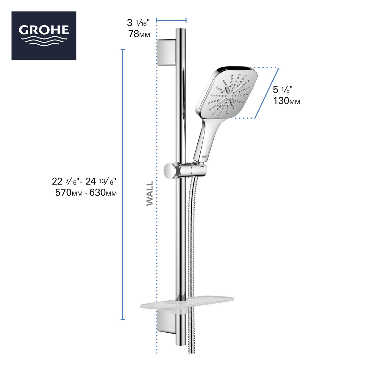 Grohe Rainshower 26585EN0 24" Shower Slide Bar Kit - 3 Sprays, 1.75 gpm in Grohe Brushed Nickel
