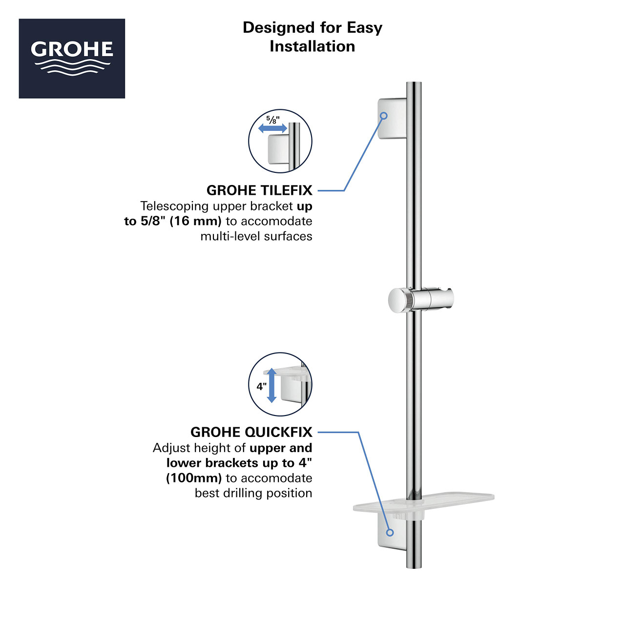 Grohe Rainshower 26602EN0 24" Shower Slide Bar in Grohe Brushed Nickel