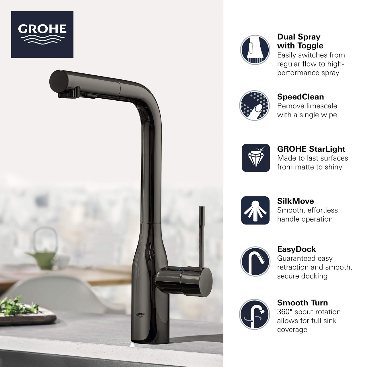 Grohe Essence 302712430 Single-Handle Pull-Out Kitchen Faucet Dual Spray 1.75 GPM in Matte Black